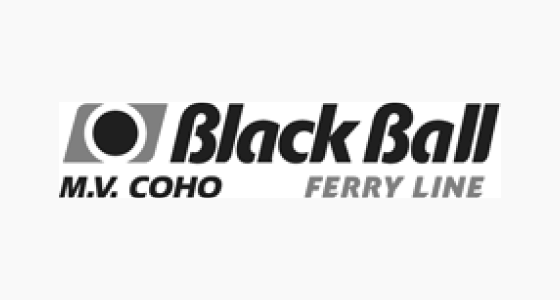 black ball m.v. coho ferry line grayscale logo