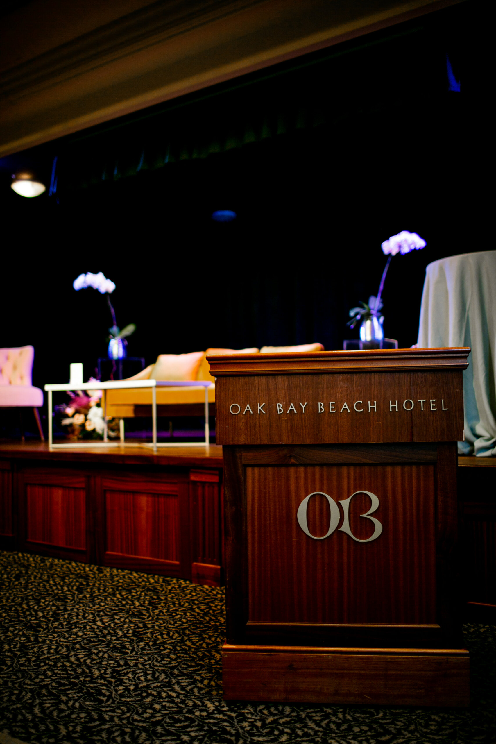 oak bay beach hotel wedding industry night conference stage and podium