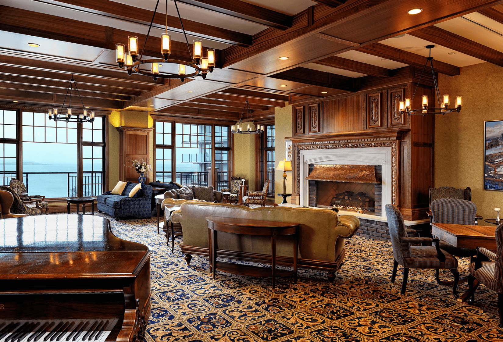 oak bay beach hotel grand lobby entrance grand piano