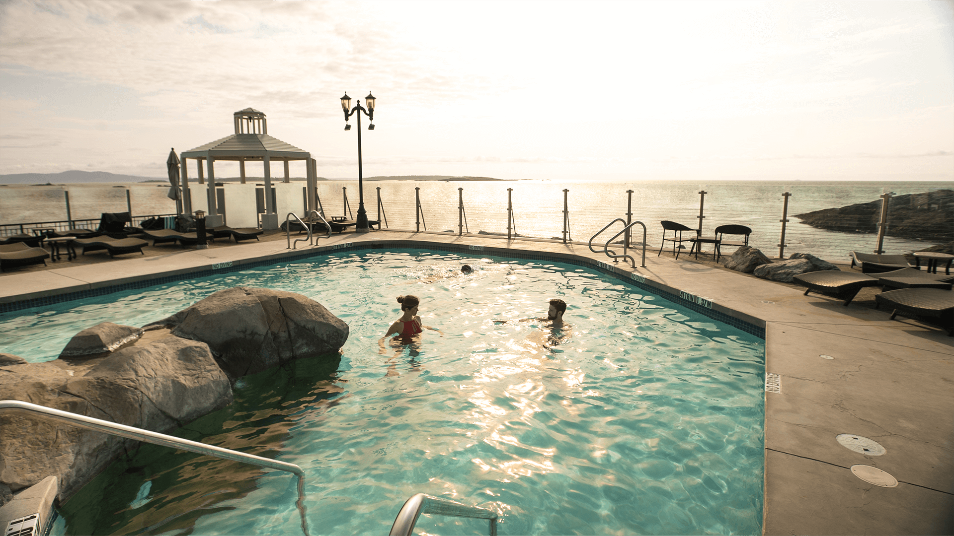 Oak Bay Beach Hotel mineral pools panoramic oceanfront views sunset