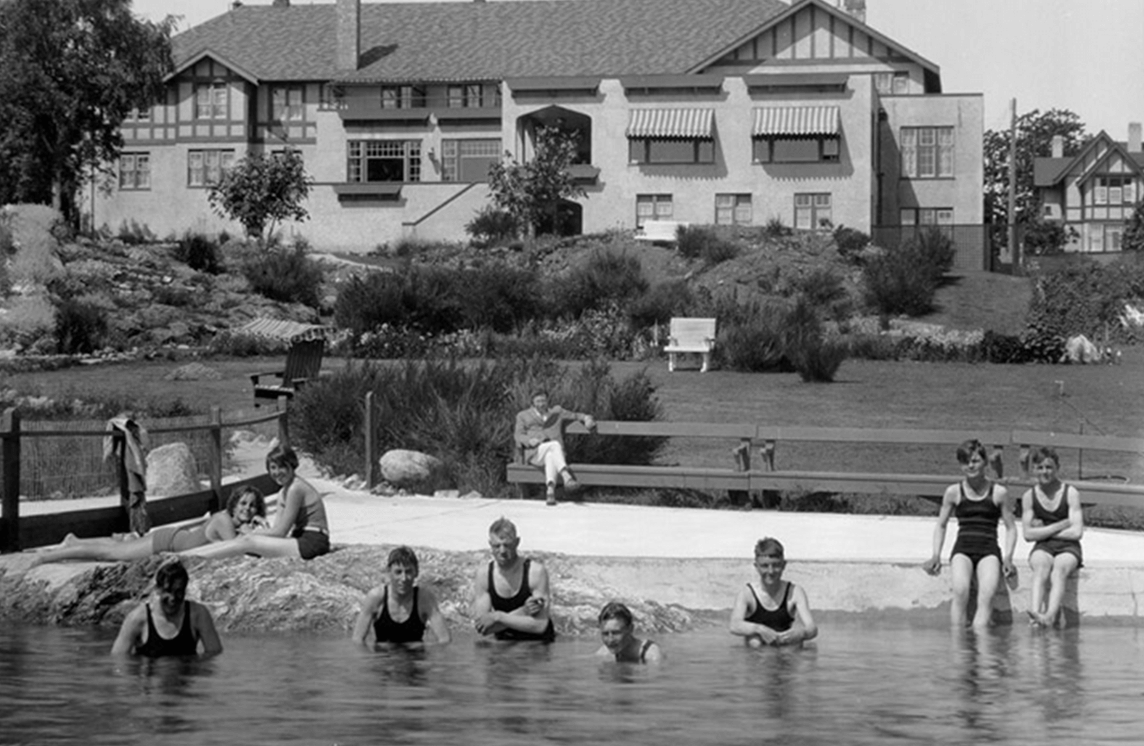 a historic photograph of the oak bay beach hotel pools originally