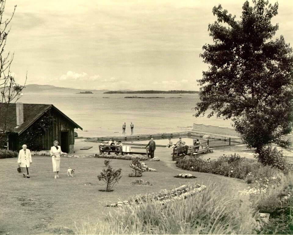 Gardens of the original Oak Bay Beach Hotel.