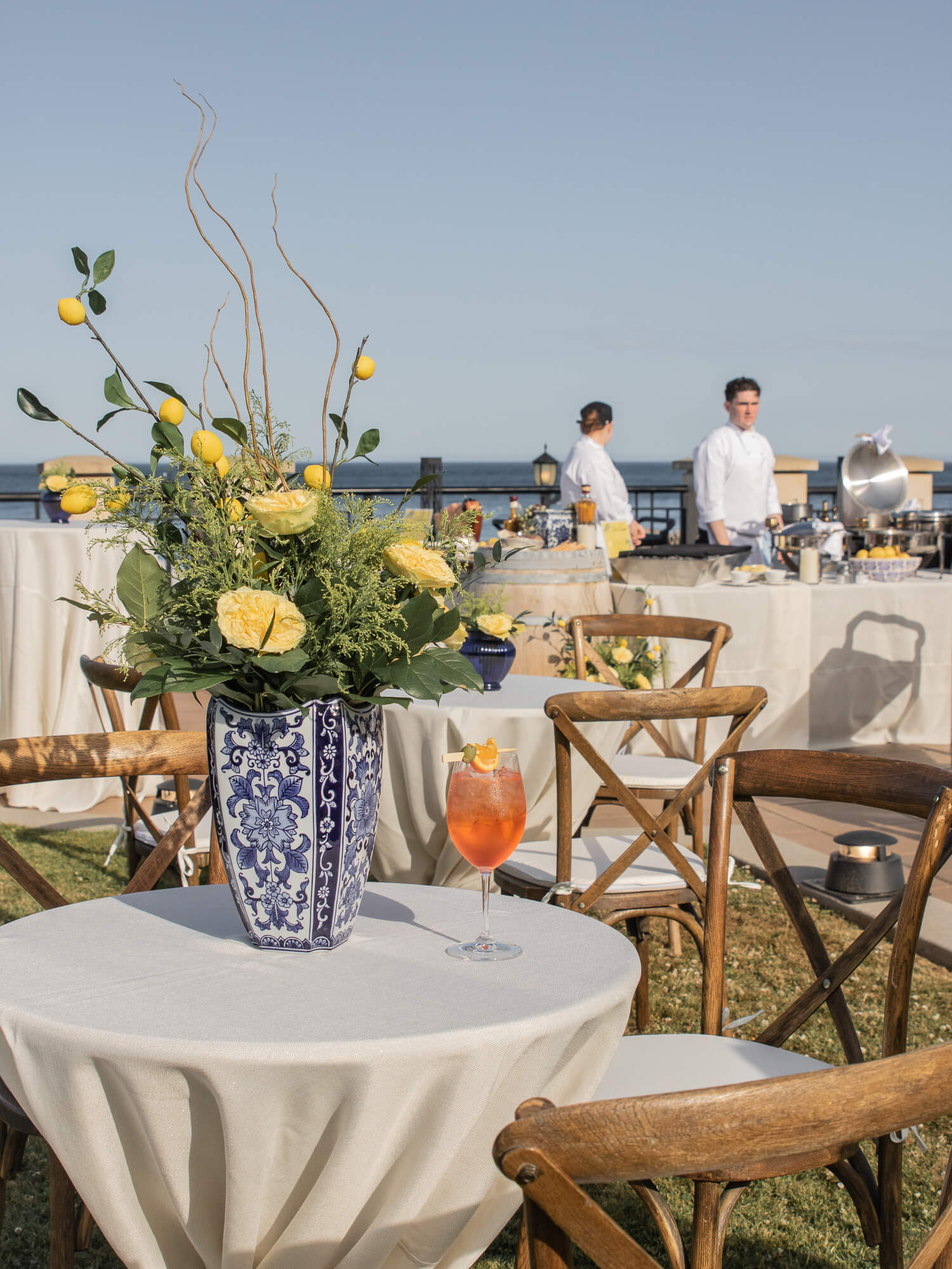 al fresco catered reception in the Seaside Gardens at the Oak Bay Beach Hotel