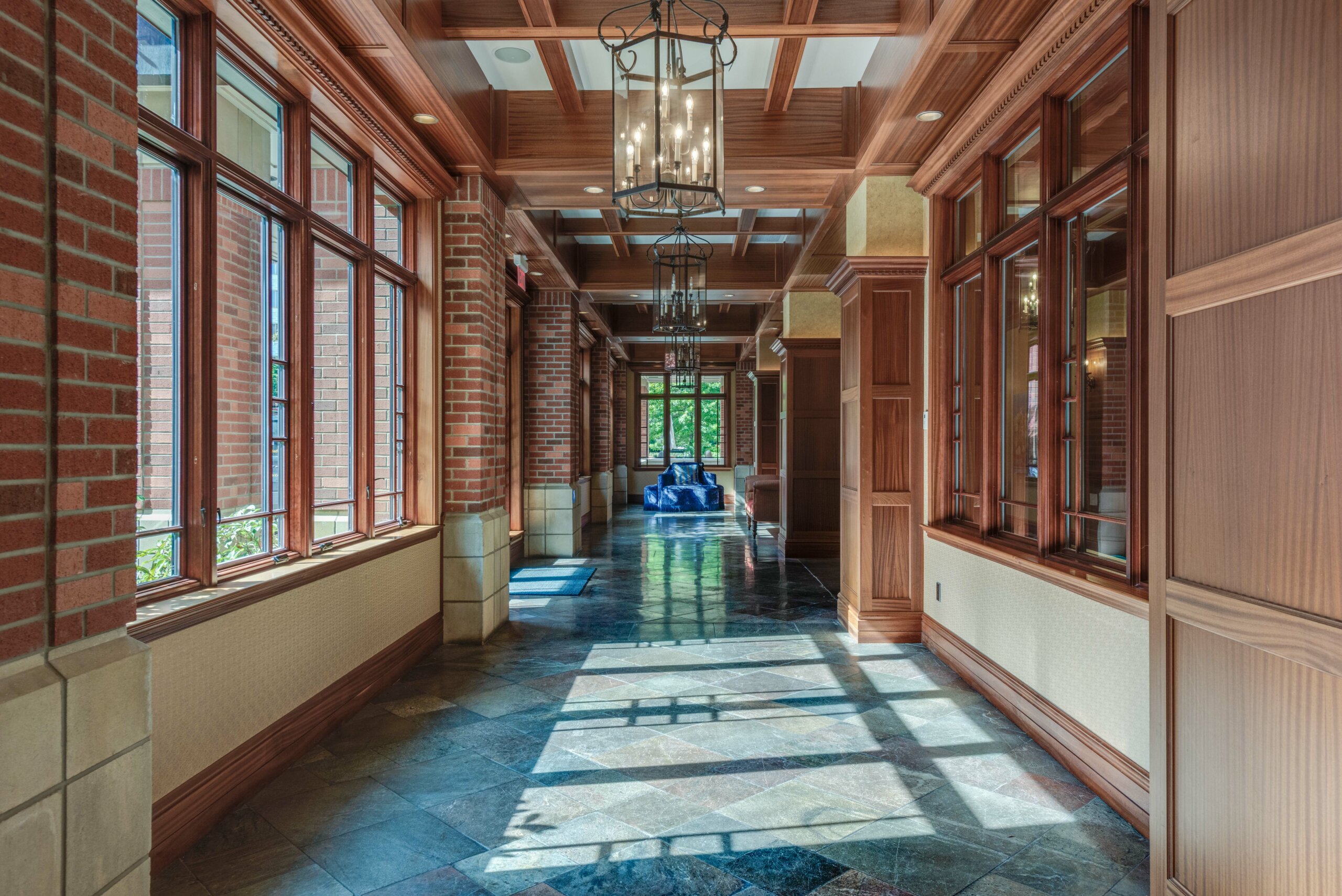 mahogany accents luxury detailing English Manor hallway